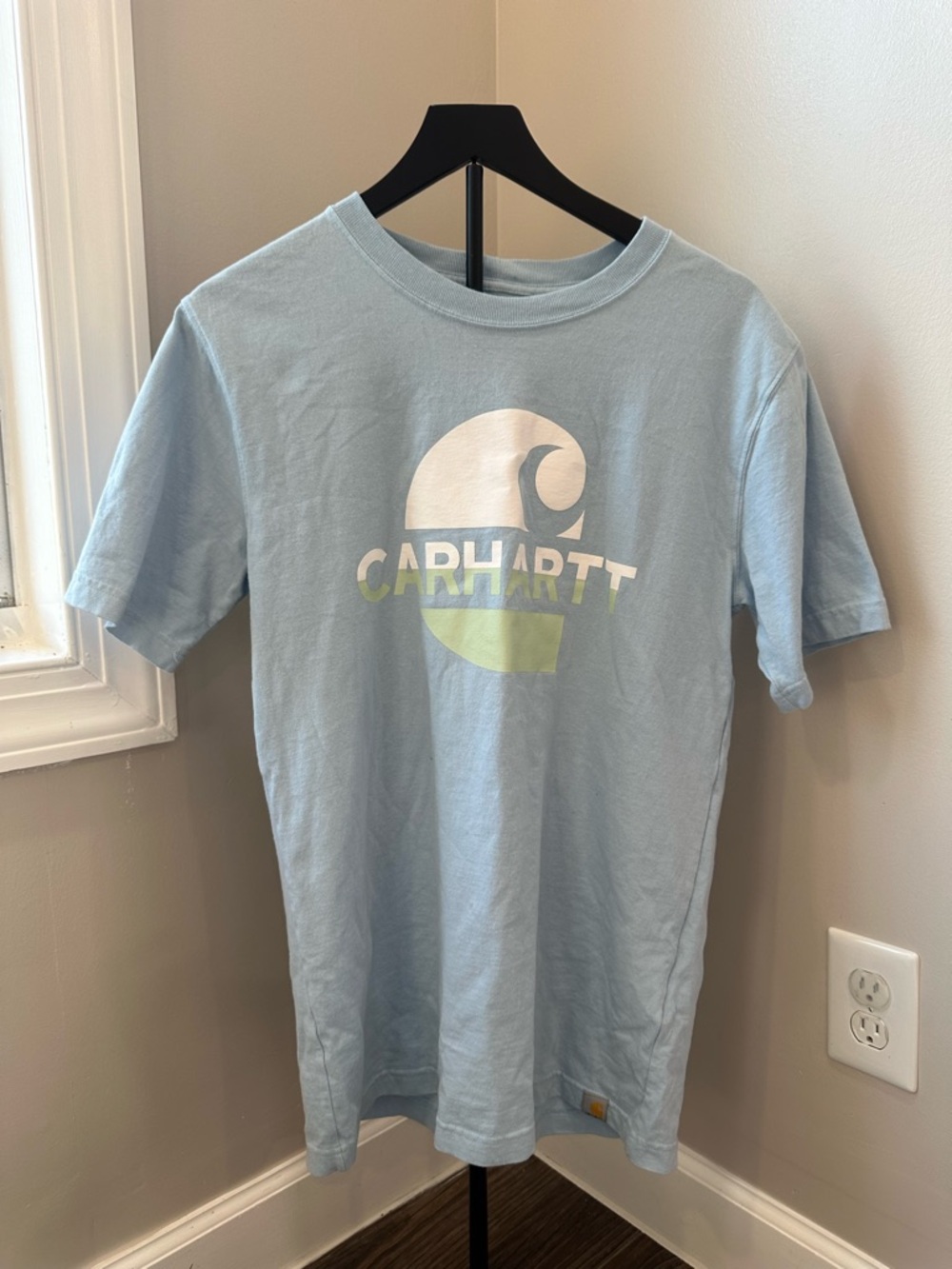 Carhartt Short Sleeve Logo Tee in Light Blue with White and Lime Graphic T-Shirt - Picture 5 of 16